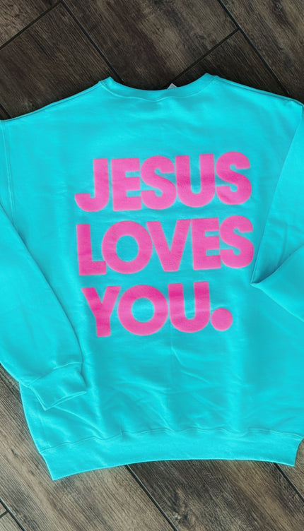 Jesus Loves You Blue Crewneck