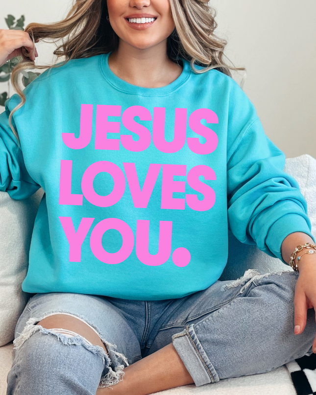 Jesus Loves You Blue Crewneck